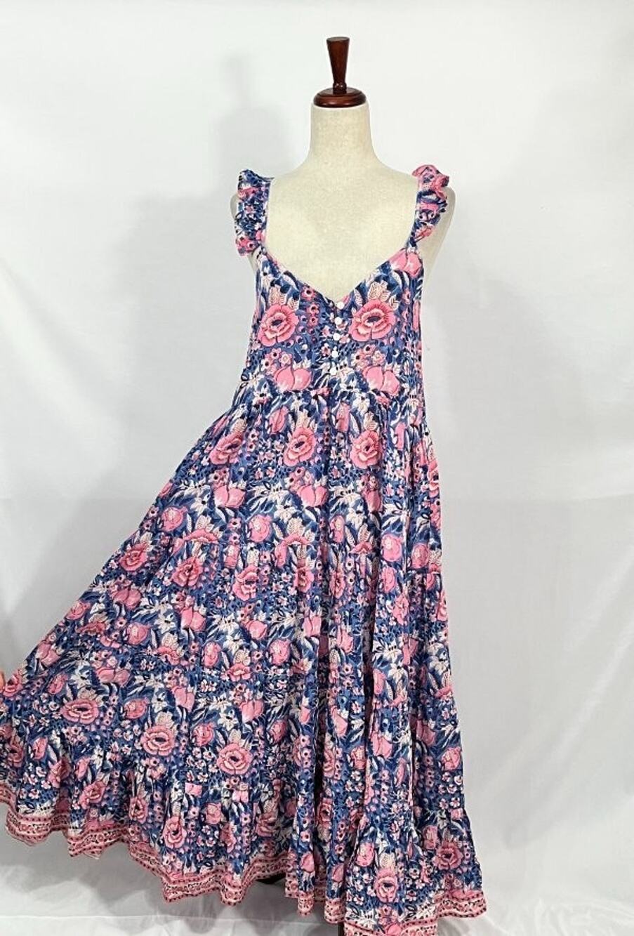 BELL by ALICIA BELL Sz S Small Pink Blue Floral Cotton Harlow Maxi Dress